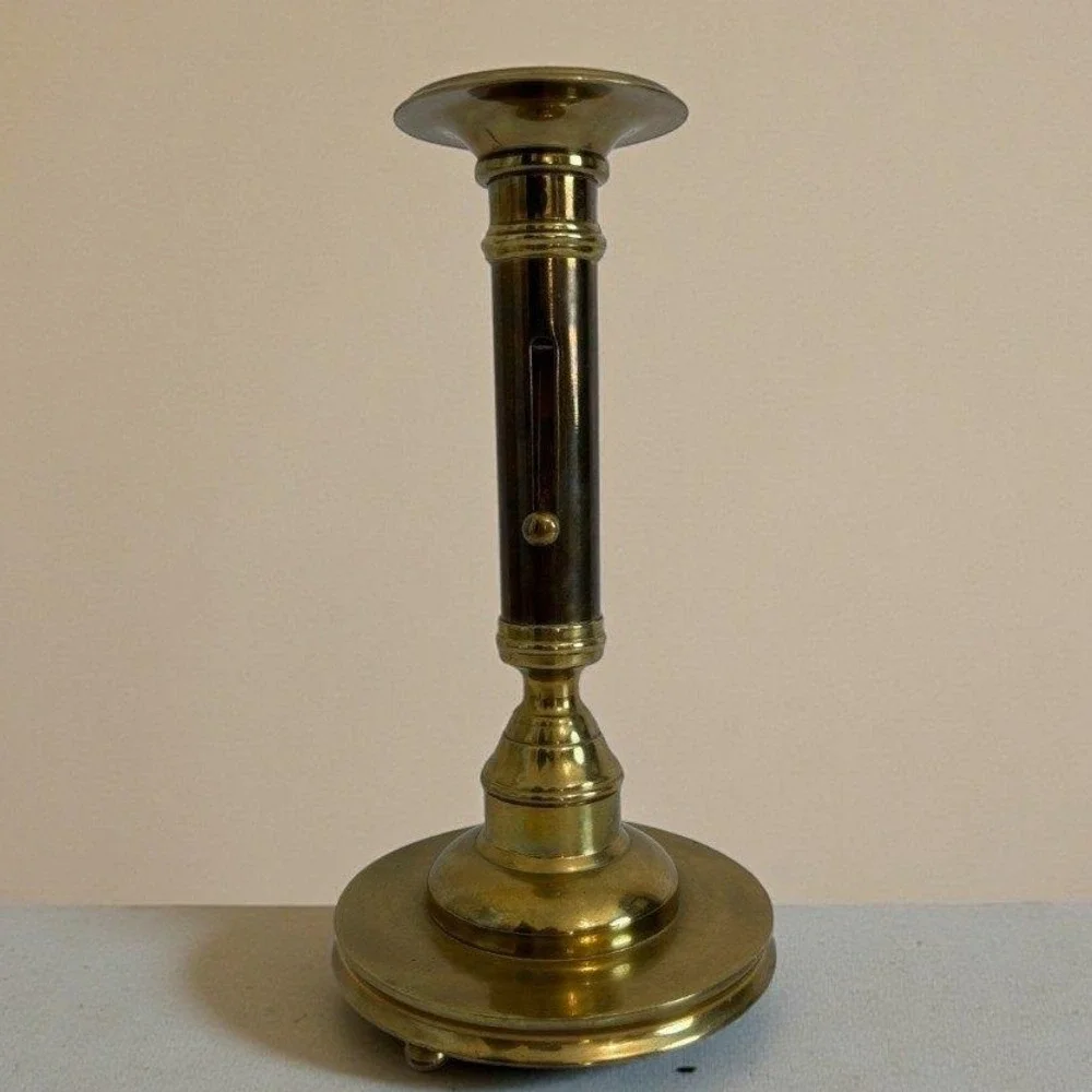 Vintage Brass Candlestick Holder Dark Pillar Accent Push Up Adjustable Candle‎